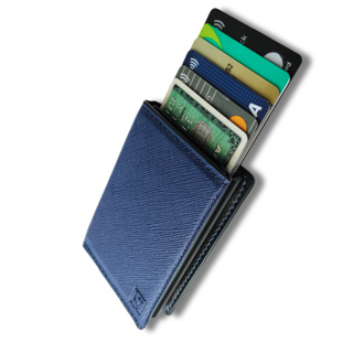 Carteira Masculina Azul Porta Cartão Antifurto Slim Feminina Rfid Couro PU Fibra Exclusive Safira em Oferta na Shopee