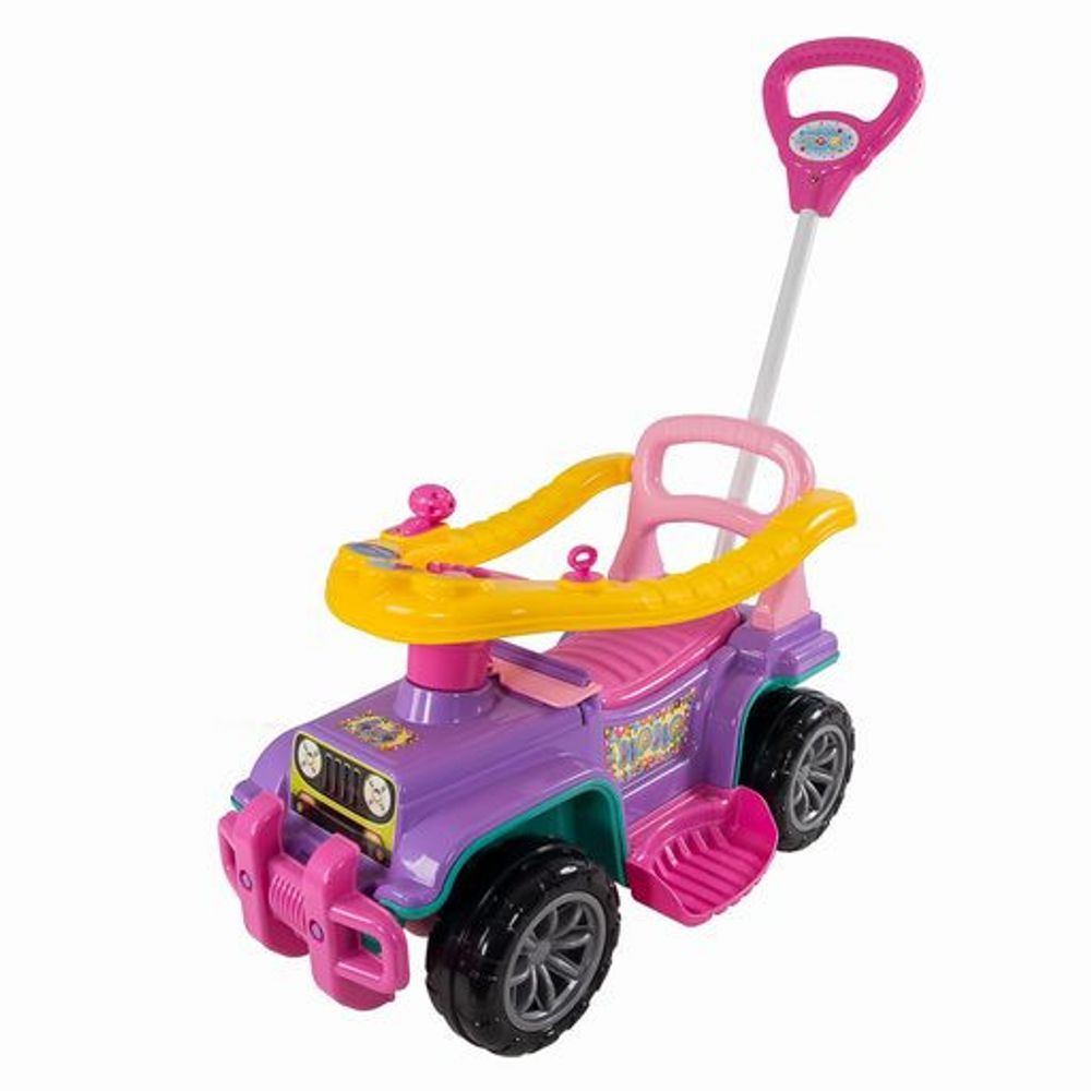 🚗 Carrinho de Passeio Infantil Jip Jip Feminino com Haste e Buzina Roxo