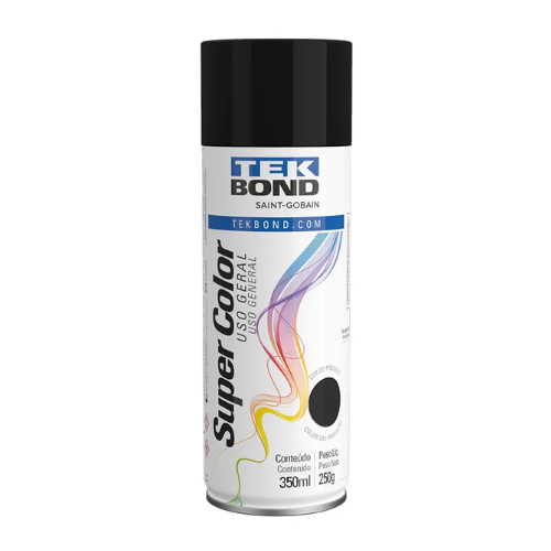 Tinta spray Super Color preto brilhante, aerossol, para metal, madeira,ceramica,gesso, fluorescente, metálica, uso geral em Oferta na Shopee