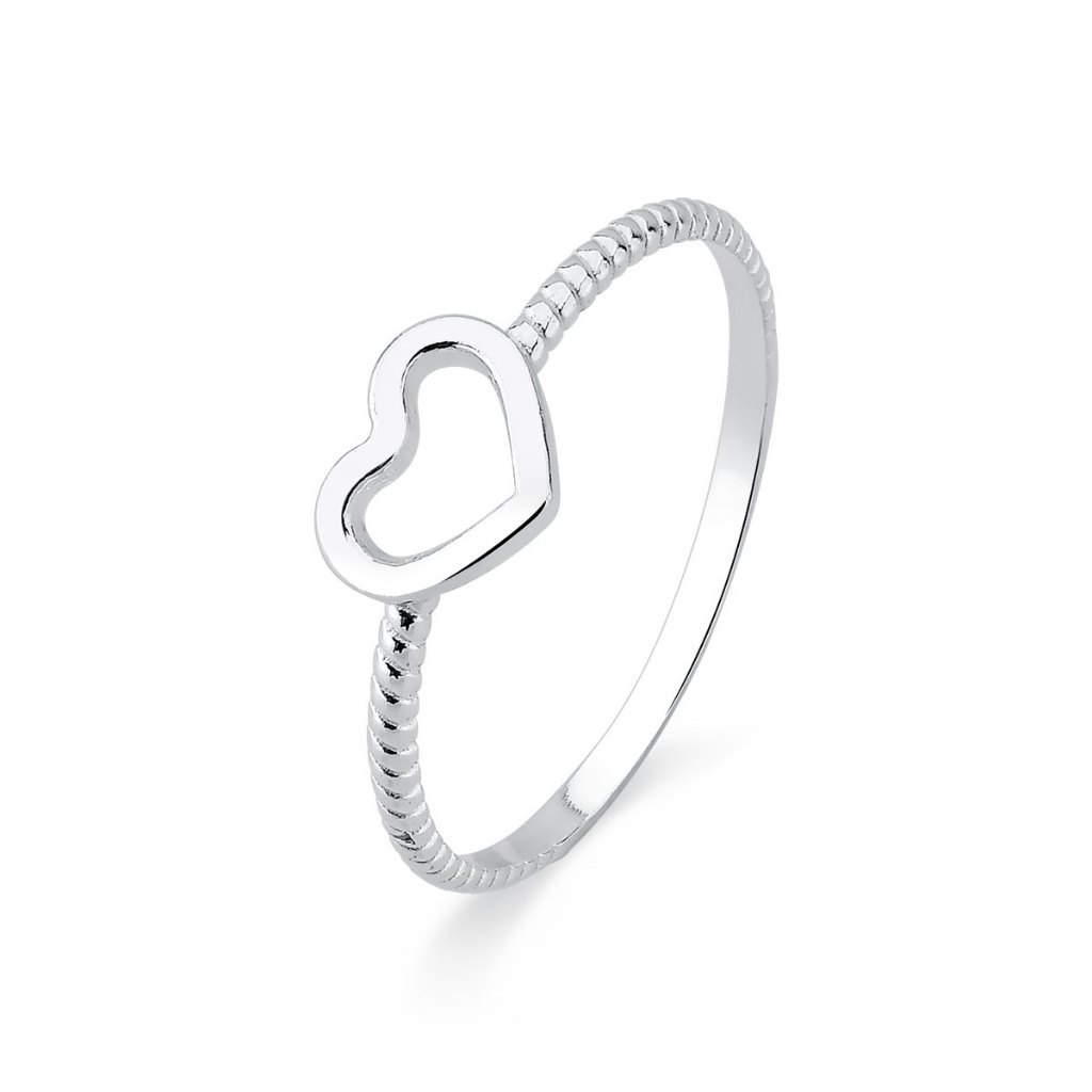 Anel de Prata 925 Coração e Detalhado