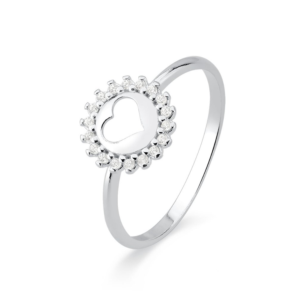 Anel de Prata 925 Círculo com Coração Vazado e Zircônias