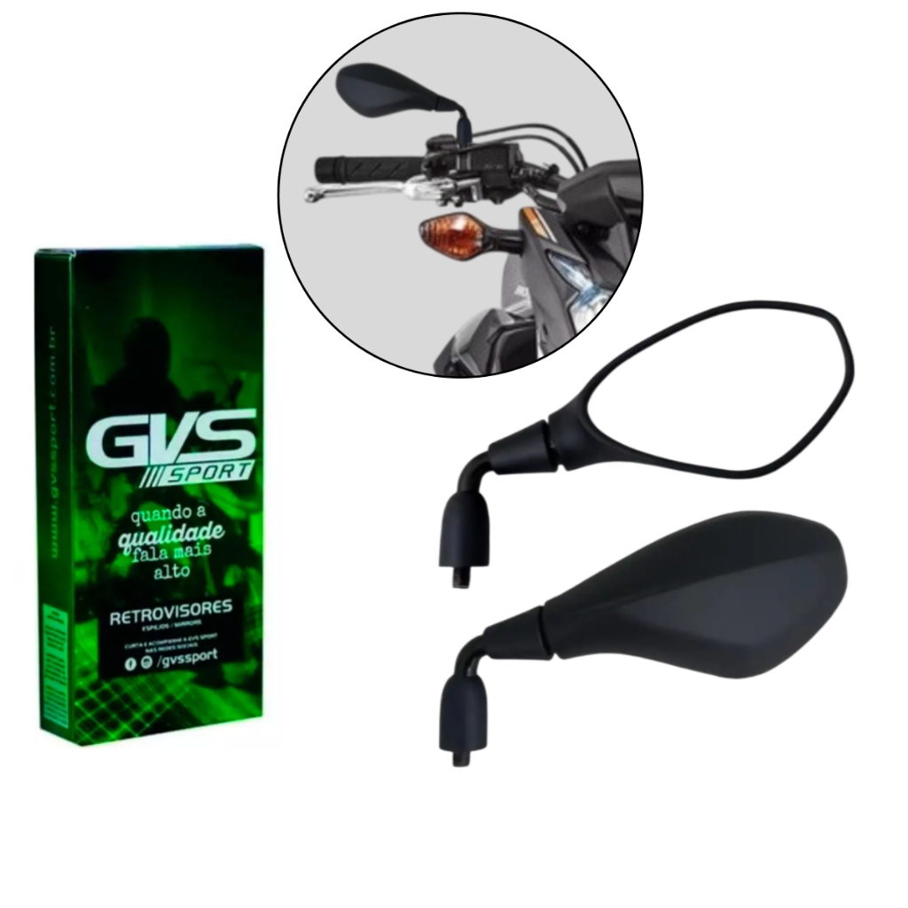 Retrovisor GVS F800 GS 650 Haste Curta 90 Graus Rebaixado Para Honda e Yamaha