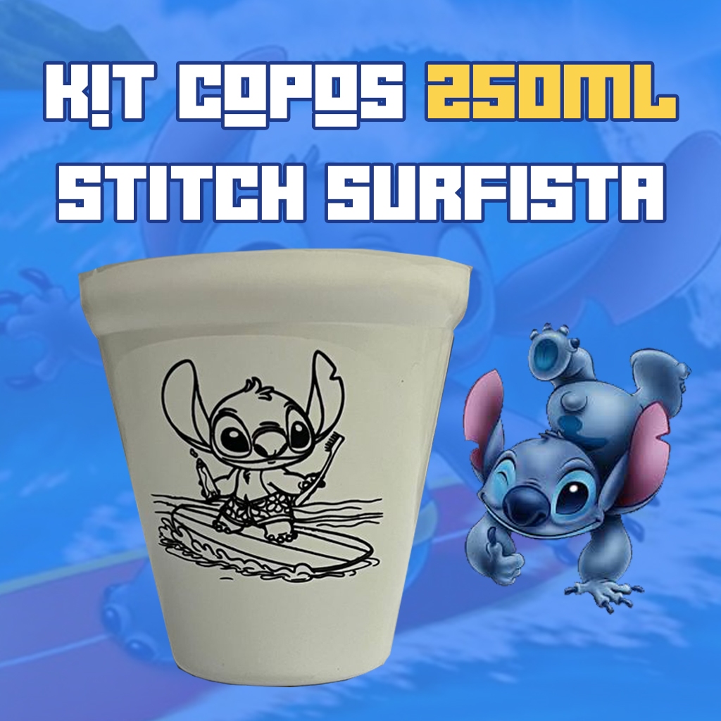 Kit 30 Copos para Colorir Monstrinho Azul Surfando – Brindes e Lembrancinhas de Festa 💙