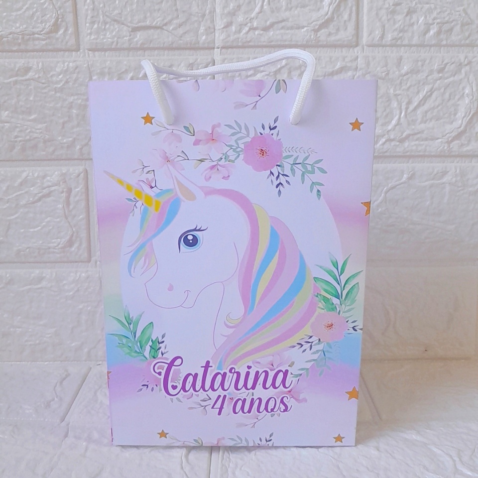 Sacolinha Unicórnio Personalizada   Tamanho M Pegue e Monte Lembrancinha Festa Infantil Sacola Grande