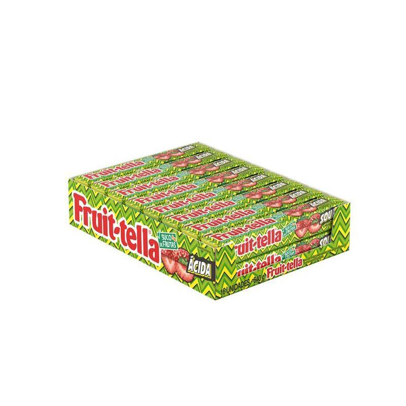 Bala Mastigável Fruittella Morango Cítrico Ácida Caixa Com 16 Unidades