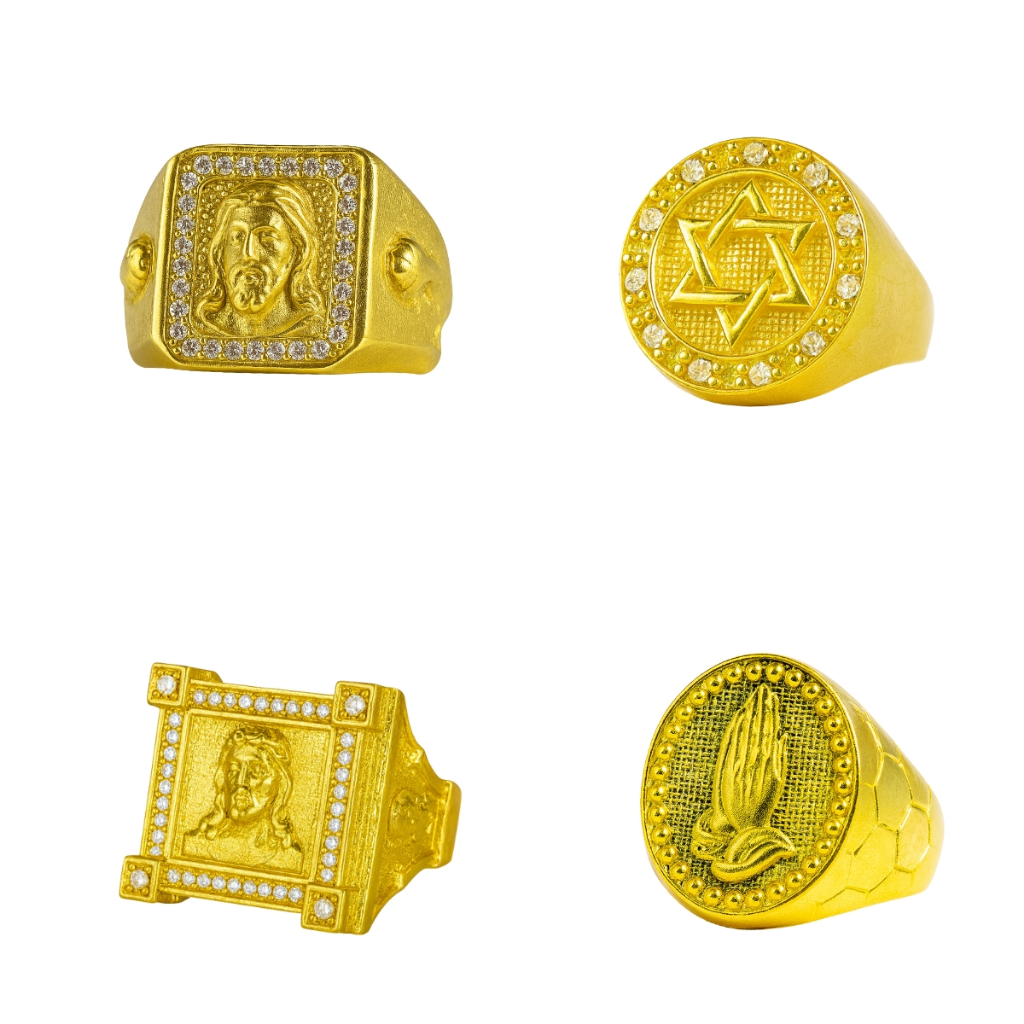 Kit 4 Und Dedeira Anel  Moeda Antiga Cravejado Ouro 18k  Masculino Fé  Jesus Cristo Estrela  de Davi