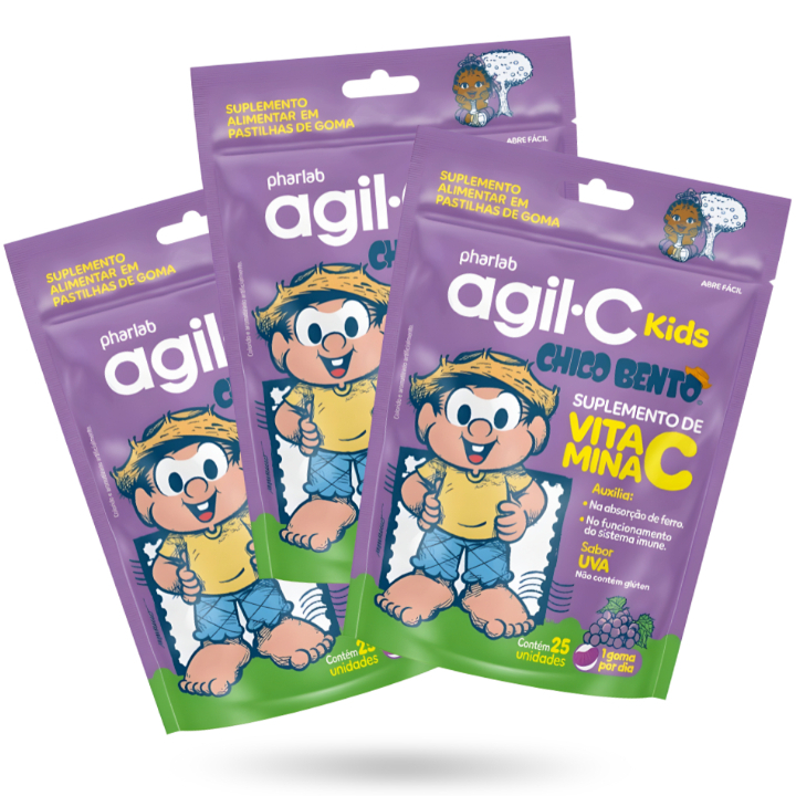 03un Vitamina C Agil C Kids Uva c/25 Pastilhas Goma Pharlab