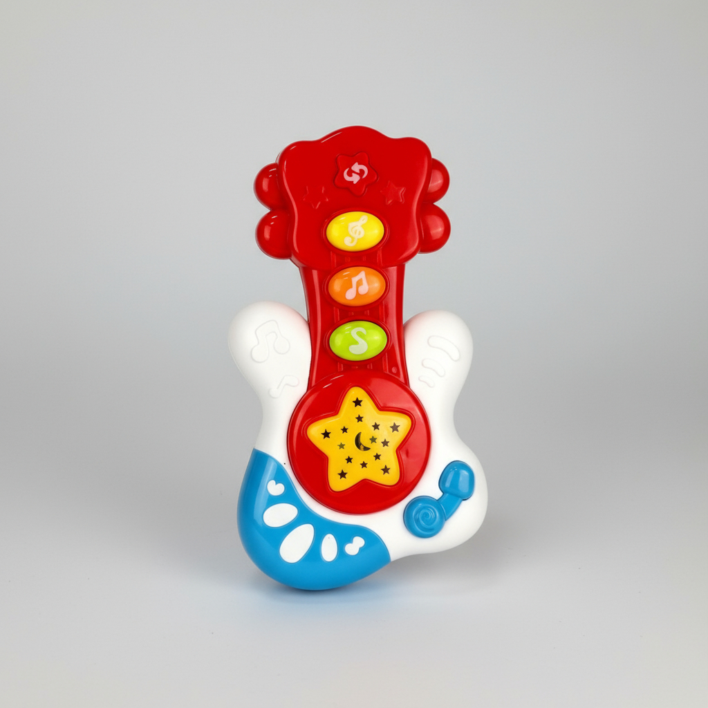 Mini Guitarra Musical Infantil Com Luz Som Projeção Educativa Bebê Criança 18 Meses+