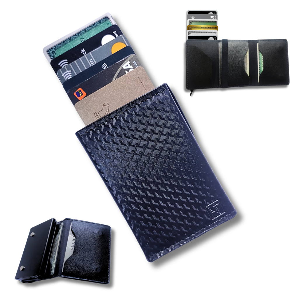 Carteira Masculina Preto Porta Cartão Antifurto Slim Feminina Rfid Couro PU Fibra Exclusive PEARL