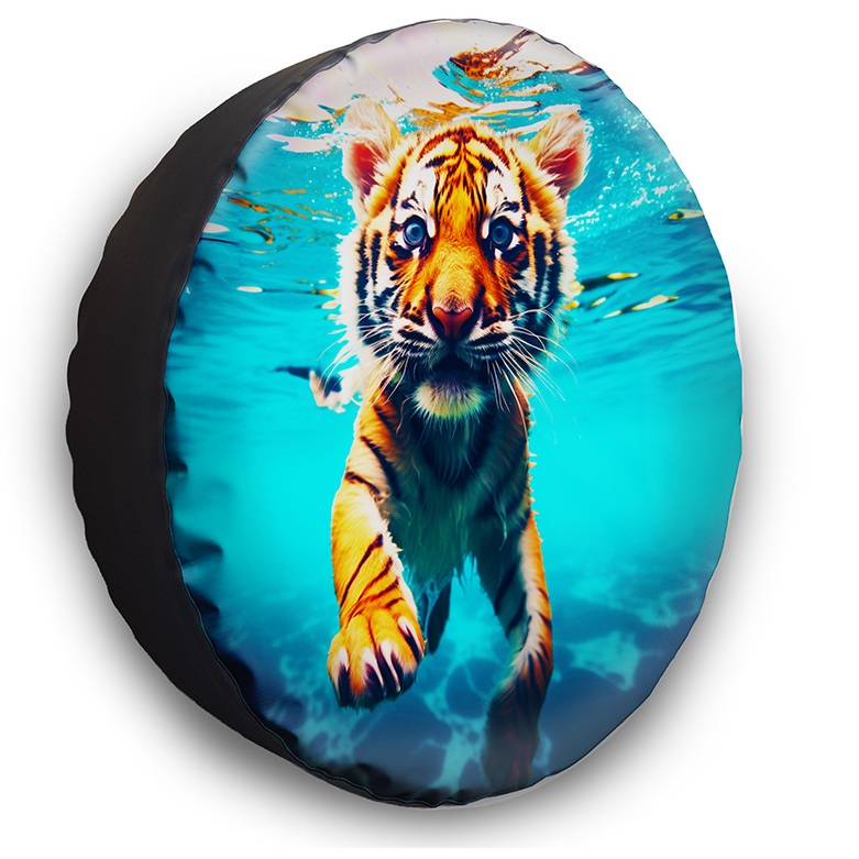 Capa Para Estepe Carro Tigre Felino Mergulho Aro 15 E 16 Ecosport Spin Active Doblo Idea Citroen C3 Aircross Crossfox