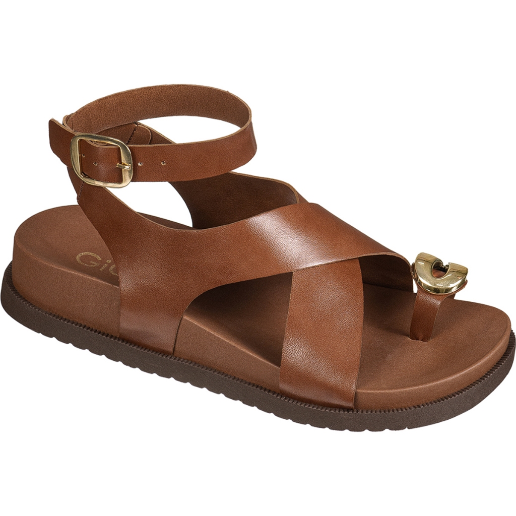 Sandália Feminina Papete Tiras Largas X De Dedo Detalhe Metalizado Boho GiGiL em Oferta na Shopee