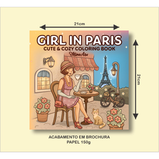 Livro de Colorir GIRL IN PARIS com 43 Páginas de 21x21cm 150g em Oferta na Shopee
