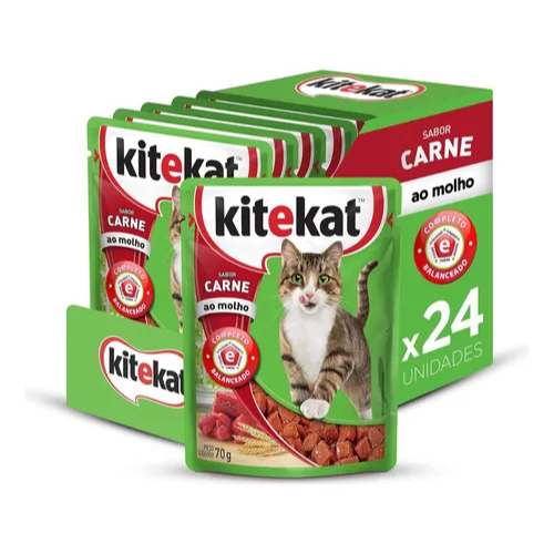 Kit de Ração Úmida Kitekat Sachê para Gato Adulto 70g com 24 Unidades - Escolha o Sabor