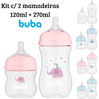 Kit 2 Mamadeiras Easy Flow Buba 120 e 270ml Válvula Anticólica e Bico Pétala Ultrasoft Fluxo 1 e 2