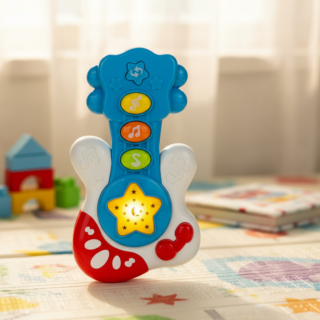 Brinquedo Mini Guitarra Musical Infantil Com Luz Som Projeção Educativo Bebê 18 Meses Criança