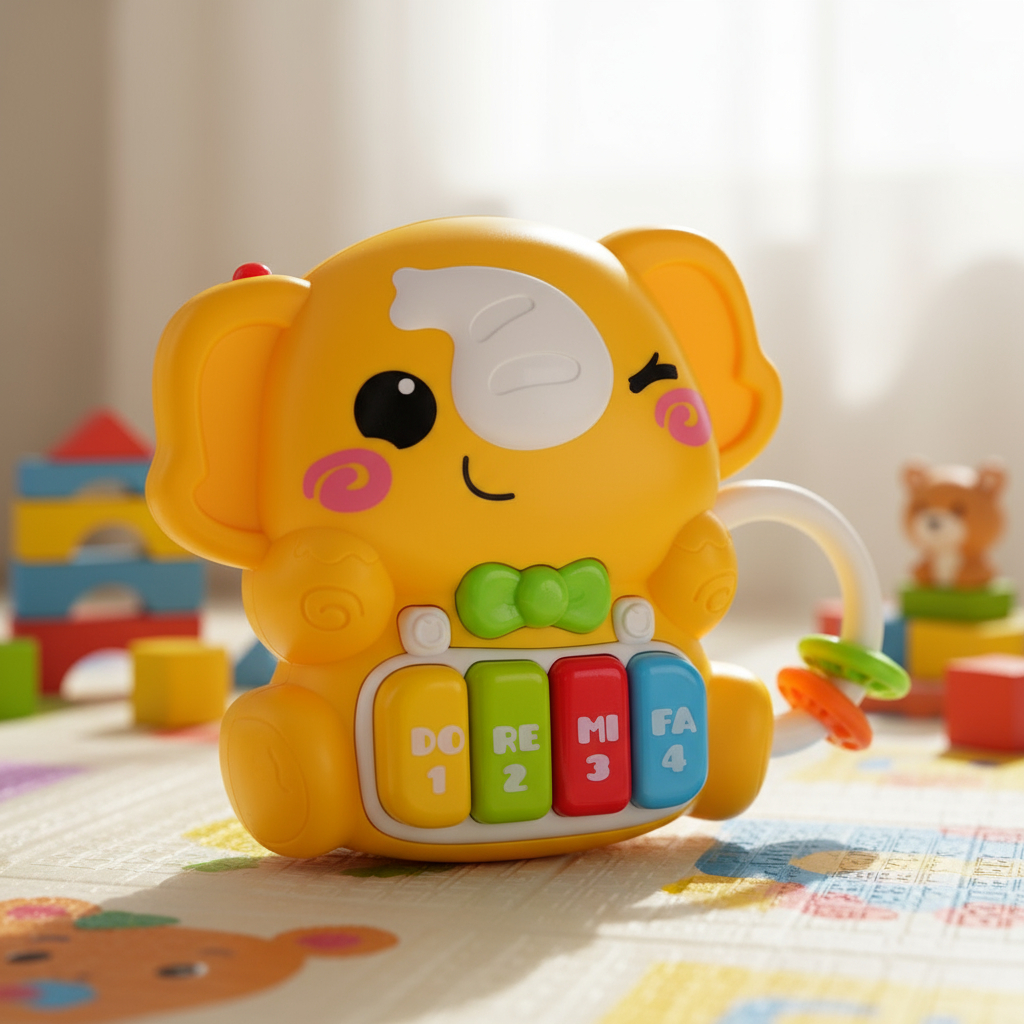 Piano Elefante Infantil Baby Toy Musical Com Luz E Som Brinquedo Educativo Sensorial Bebê + 18M