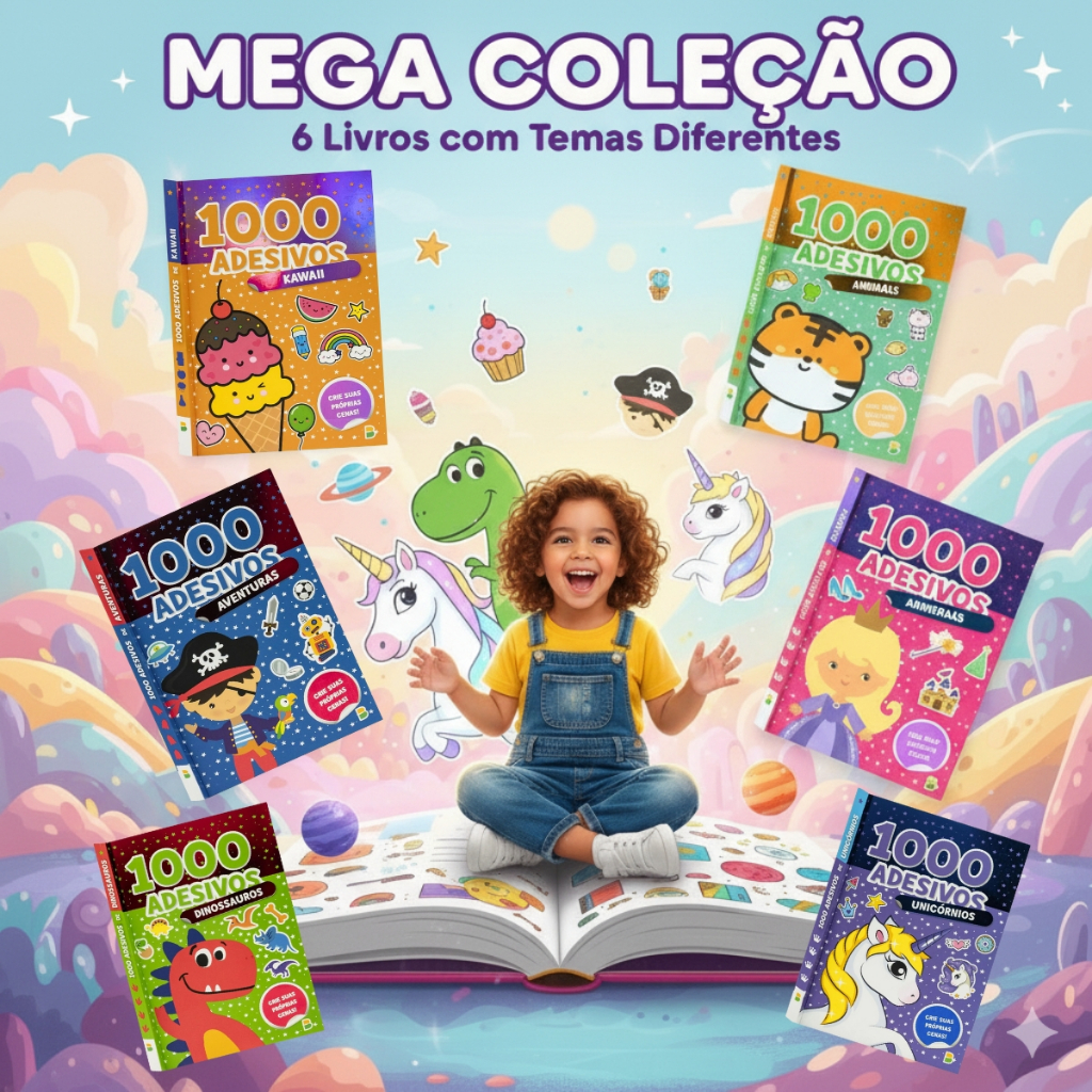 Livro com 1000 Adesivos Incríveis despertar a Criatividade Estímulo Visual e Motora