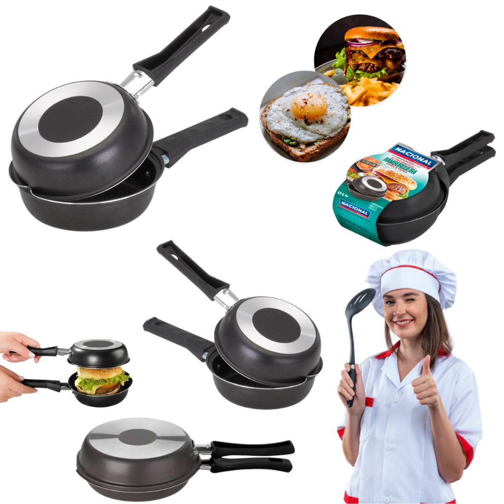 Frigideira Omeleteira Panquequeira Hamburgueira Dupla Antiaderente Teflon Preto Sanduiche Aluminio