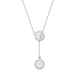 Colar Feminino de Prata 925 Gravatinha com Trevo e Zircônias Cravejada