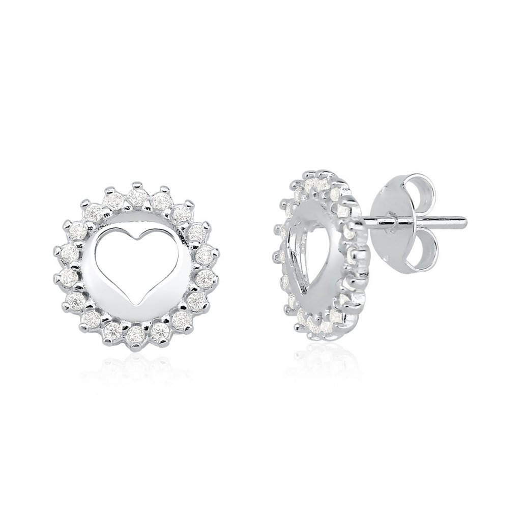 Brinco de Prata 925 Coração Vazado com Zircônias em Oferta na Shopee