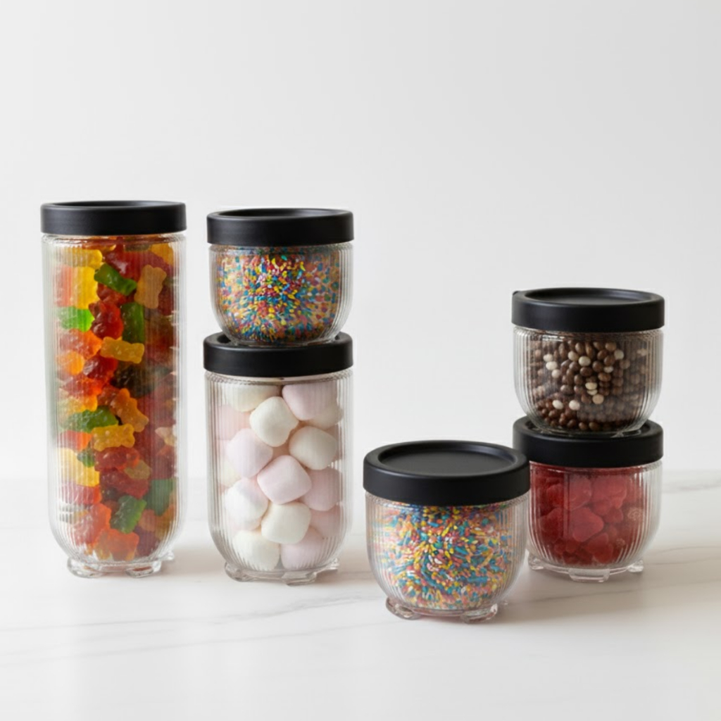 Kit 6 Potes de Vidro Hermético Empilhável com Tampa Gire e Trave – Organização Moderna — imagem 2 de 2