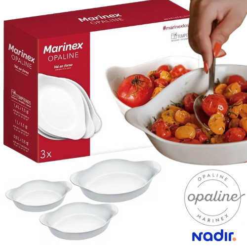 Conjunto de Assadeiras Nadir Opaline em Vidro 3 Peças