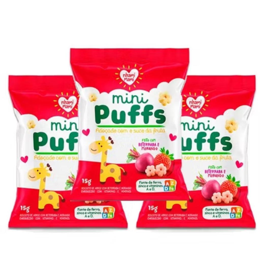 kit Biscoito Mini Puffs - Beterraba e Morango - 3x15g Nhami Mami
