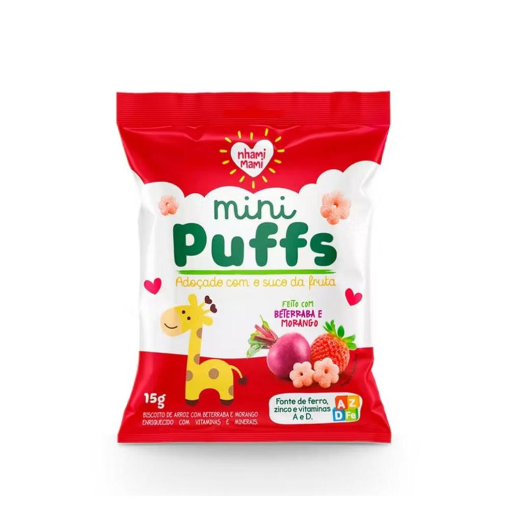 Biscoito Mini Puffs - Beterraba e Morango - 15g Nhami Mami
