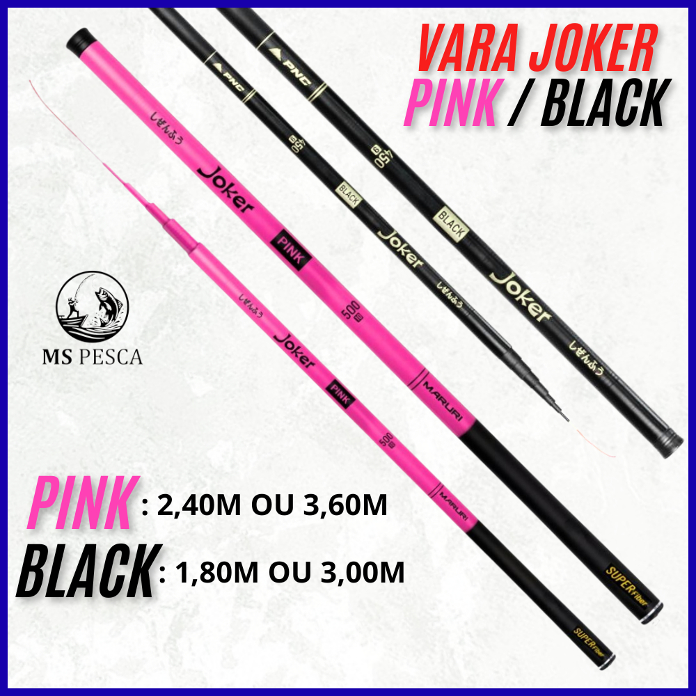 Vara Joker Rosa Lisa de Mão Telescópica Lambari Tilapeira Joker Rosa Preto 1,80, 2,40, 3,00 - 3,60