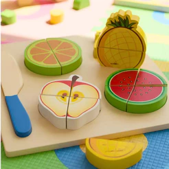 Brinquedo MDF Corta Frutas Legumes Doces Crec Brinquedos de Cozinha Corta Crec Velcro Frutas Madeira