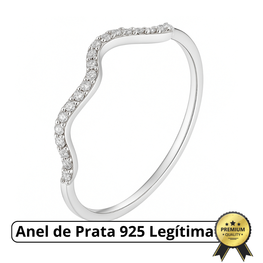 Anel Prata 925 Ondas Ondulado Cravejado Zircônia Wave Feminino com Garantia