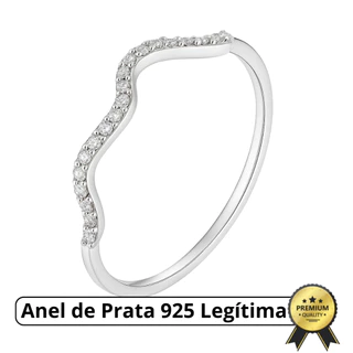 Anel Prata 925 Ondas Ondulado Cravejado Zircônia Wave Feminino com Garantia