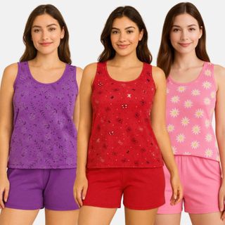 Conjunto Pijama Baby Doll Regata Short Doll Feminino-Confortável Fresquinho Estampado Sem bojo Verão