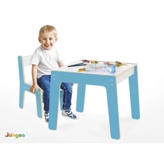 Conjunto Mesa Mesinha Cadeira Cadeirinha Infantil Madeira Ecológica Azul Rosa até 35kg - Jungee