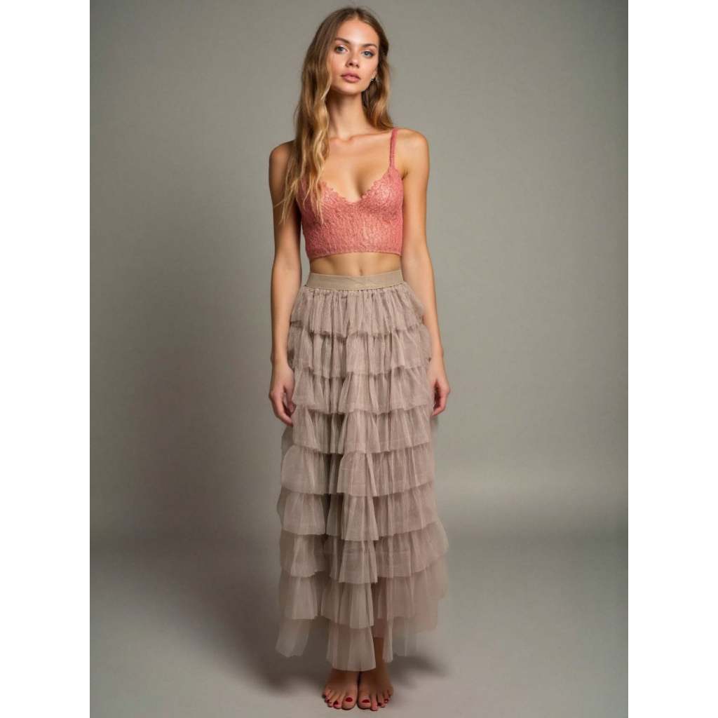 steve store moda feminina saia tule temperamento saia de bolo em camadas cintura alta com elastico em Oferta na Shopee