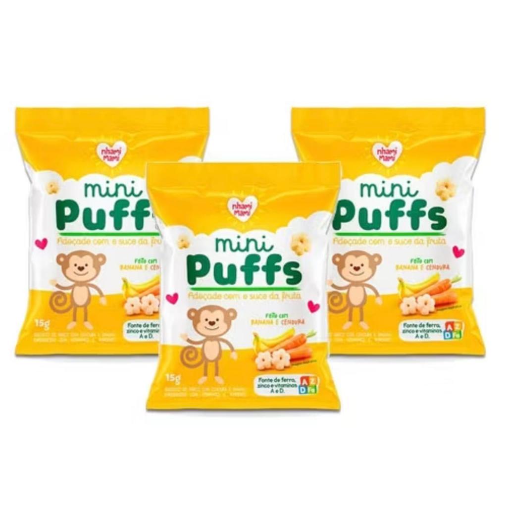 Kit Biscoito Mini Puffs - Banana e Cenoura - 3x15g Nhami Mami