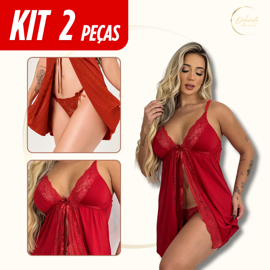 Kit 2 Camisolas Abertas com Calcinha De Brinde Renda | Elegante & Confortável | Frete Grátis