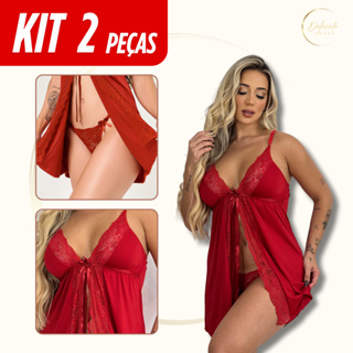 Kit 2 Camisolas Abertas com Calcinha De Brinde Renda | Elegante & Confortável | Frete Grátis em Oferta na Shopee