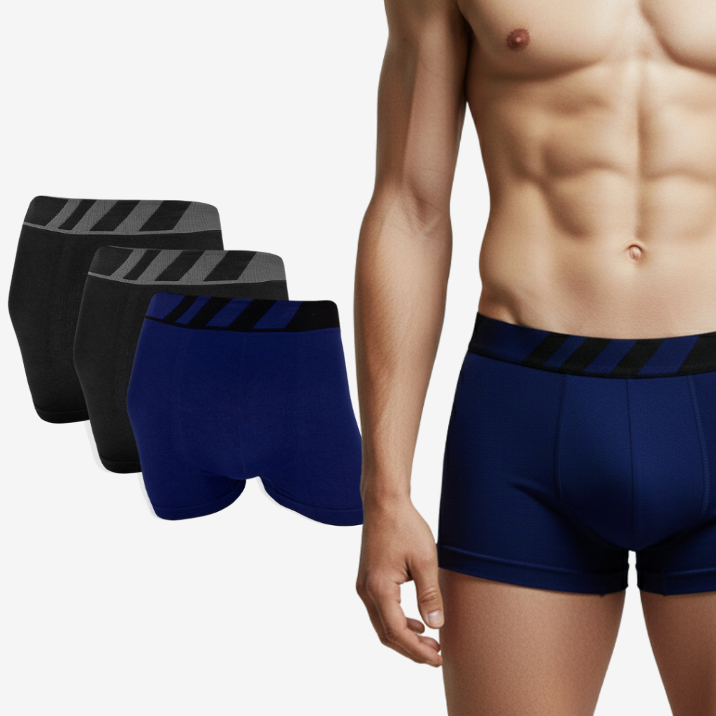 Kit com 3 Cuecas Boxer Masculinas Sem Costura em Microfibra Poliamida Confortável