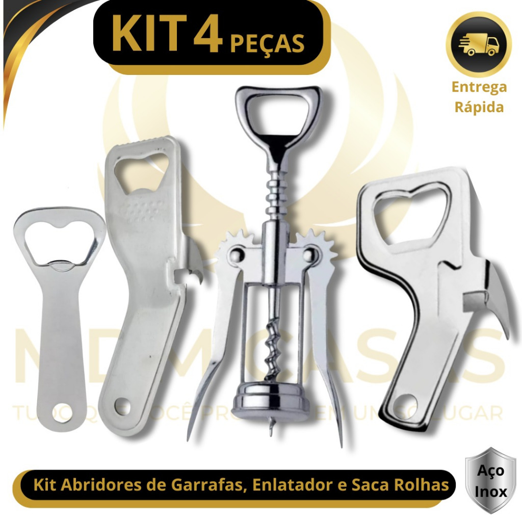 Abridor Grande Garrafa e Lata Abridor de Sardinha  Abridor Saca Rolhas Abridor Buteco Aço Premium