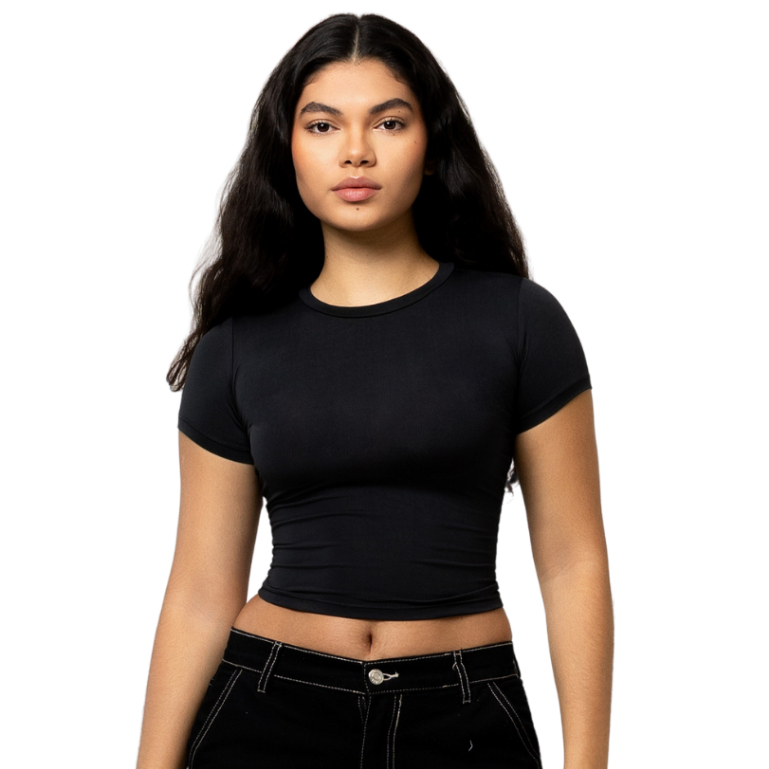 Baby Tee Feminina Blusa Básica Manga Curta Slim Fit Camiseta Baby Look Várias Cores em Oferta na Shopee
