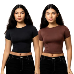 Kit 2 Baby Tee Feminina Blusa Básica Manga Curta Slim Fit Camiseta Baby Look Várias Cores