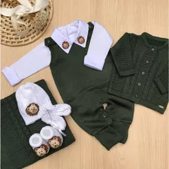 Saída De Maternidade Menino Alex Tricot 7 Peças Tema Leão Juba Escura