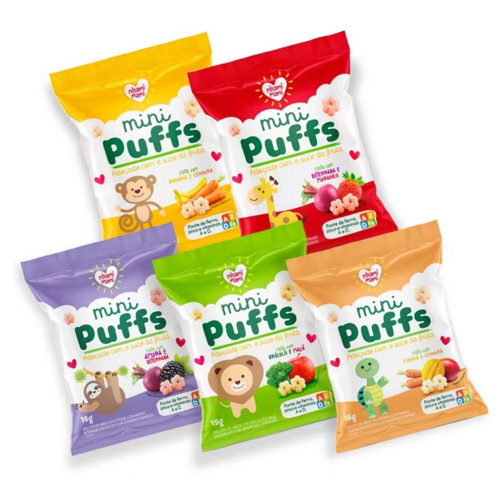 kit Biscoito Mini Puffs - TODOS SABORES - 5x15g NHami Mami