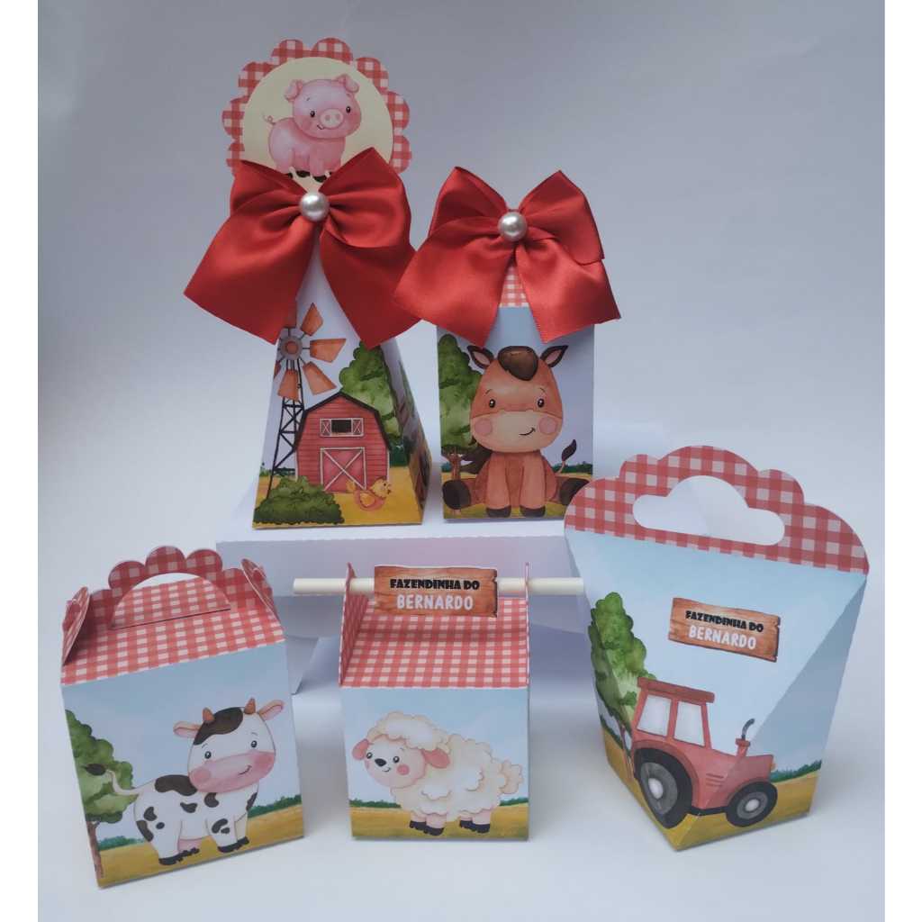 Kit Festa Personalizados Fazendinha Vermelha PEGUE E MONTE l Lembrancinhas l Caixinhas para Festas l Festa Infantil.
