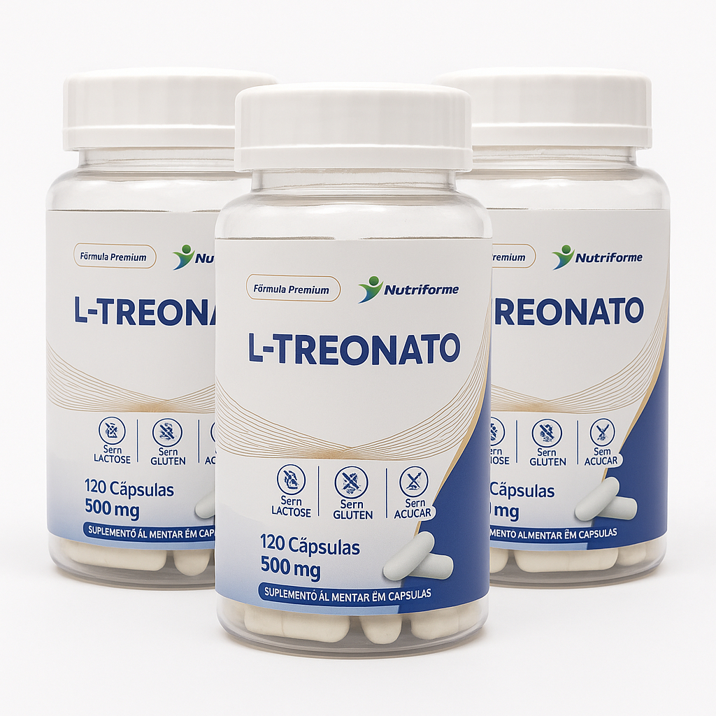 Magnésio L-Treonato 500mg Suplemento Premium para Cérebro, Foco e Memória 120 Cápsulas