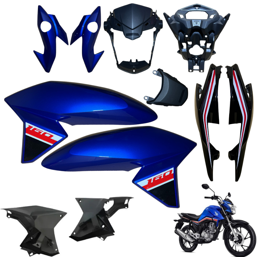 Carenagem Aba (asa) Tanque Cg Titan 160 2016 / 2021 + Mascara Frontal Aranha Rabeta Traseira 3 peças