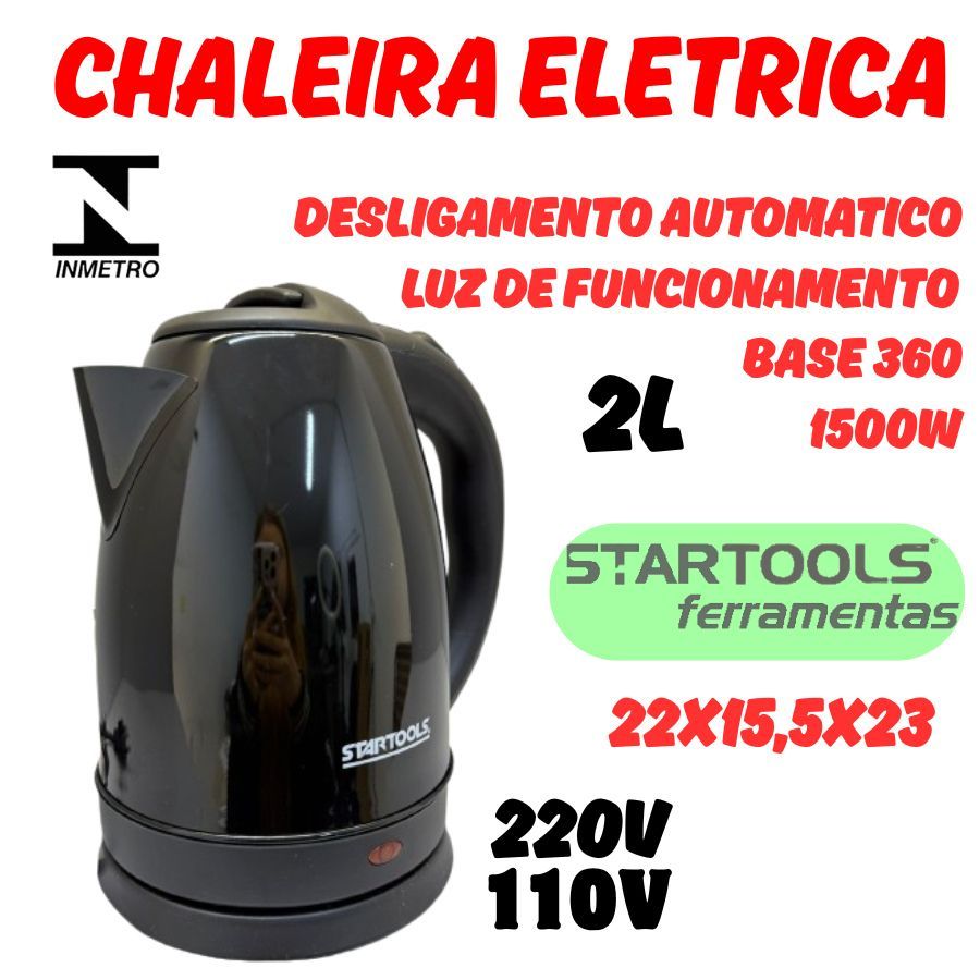 Chaleira Eletrica Jarra 2L 1500W 110V 220V Desligamento Automático  Base Rotativa C/ Led Indicativo