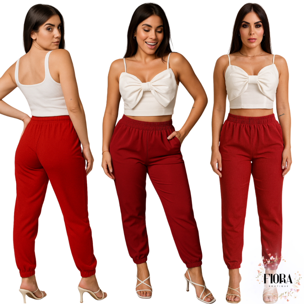 Calça Jogger Feminina do 40 ao 50 Plus Size Cintura Alta Com Bolso Tecido Duna Tendência em Oferta na Shopee