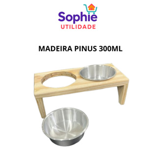 Comedouro Bebedouro Madeira Pinus Duplo Alumínio Cachorro Gato Filhote 300ml em Oferta na Shopee